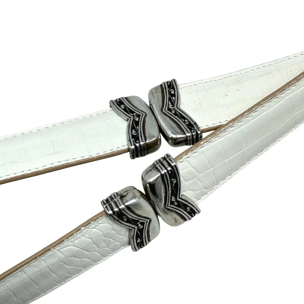 VTG Brighton‎ Reversible Belt 32 M/L White Tan Crocodile Embossed Leather Ornate